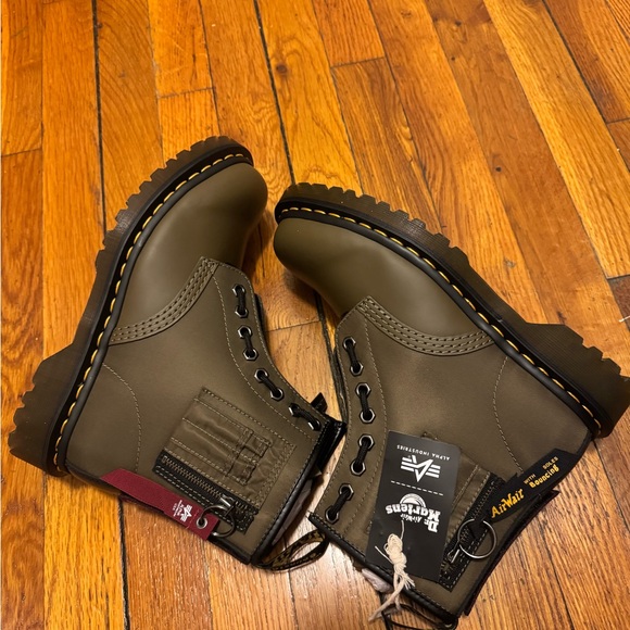 1460 Ben Alpha Industries Nylon/Leather Olive Lace Up Boots - Picture 12 of 12